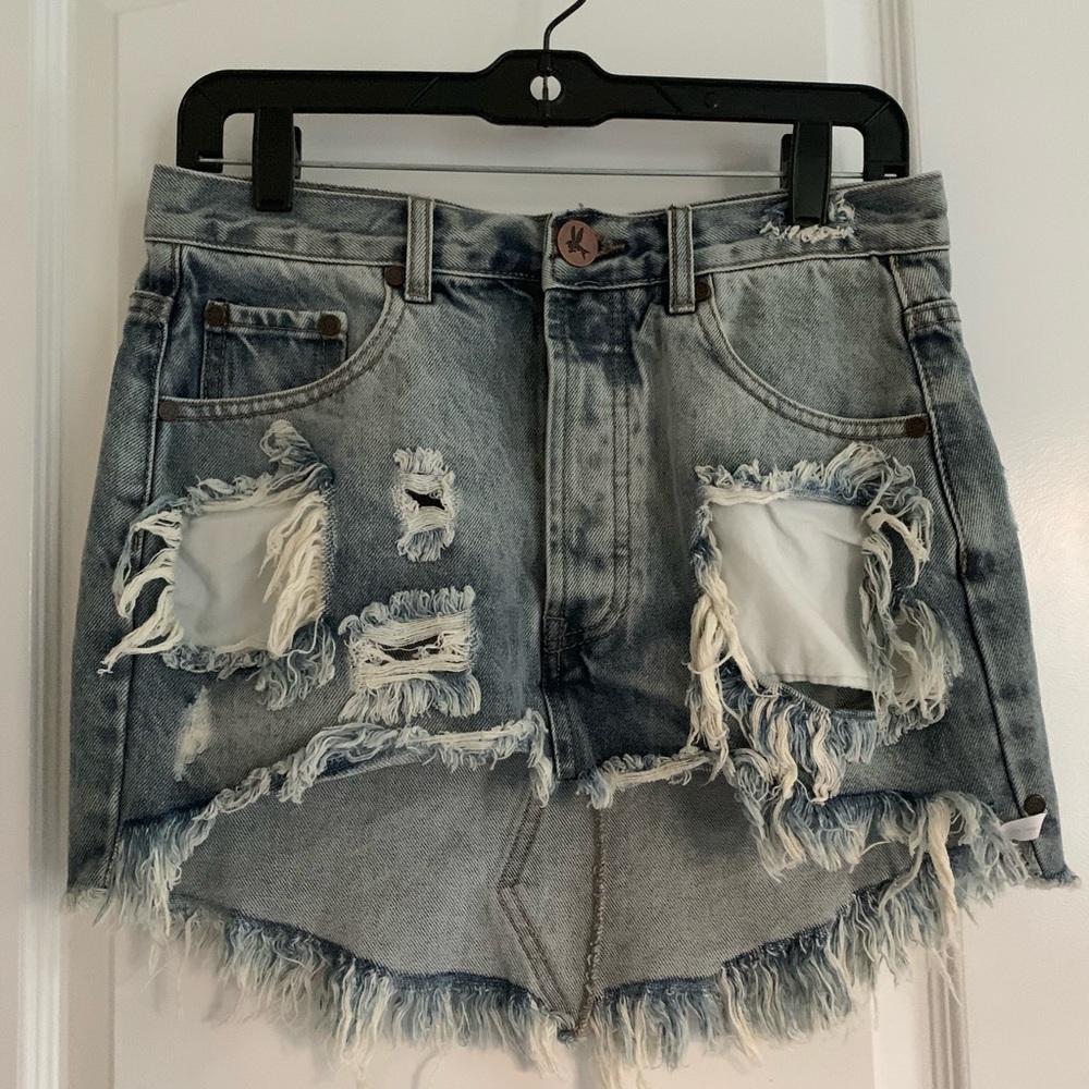 ONE TEASPOON BLUE BLOSSOM JUNKYARD DENIM SKIRT